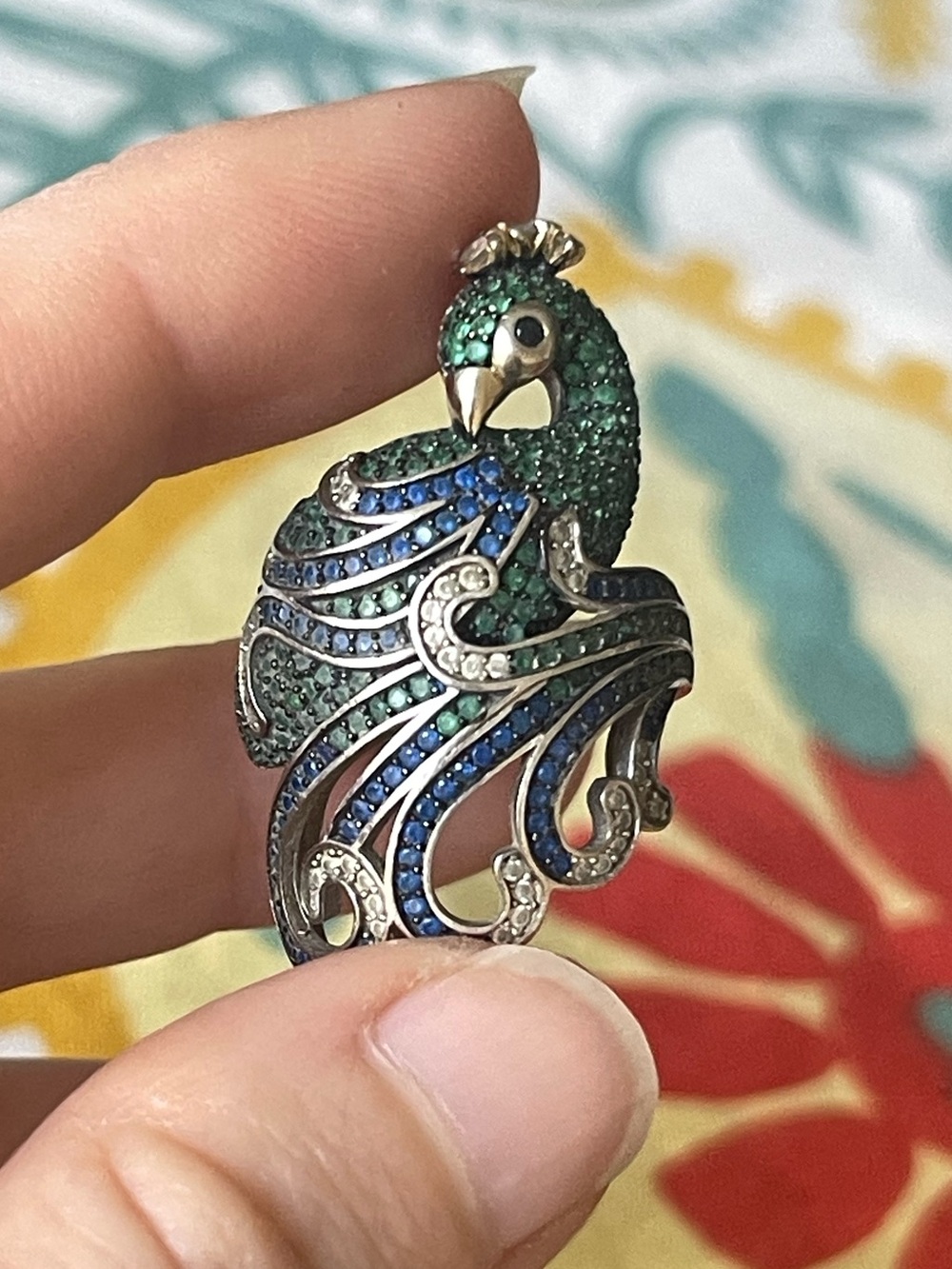 FZN 925 Crystal Peacock Ring Sterling Silver Blue and Green